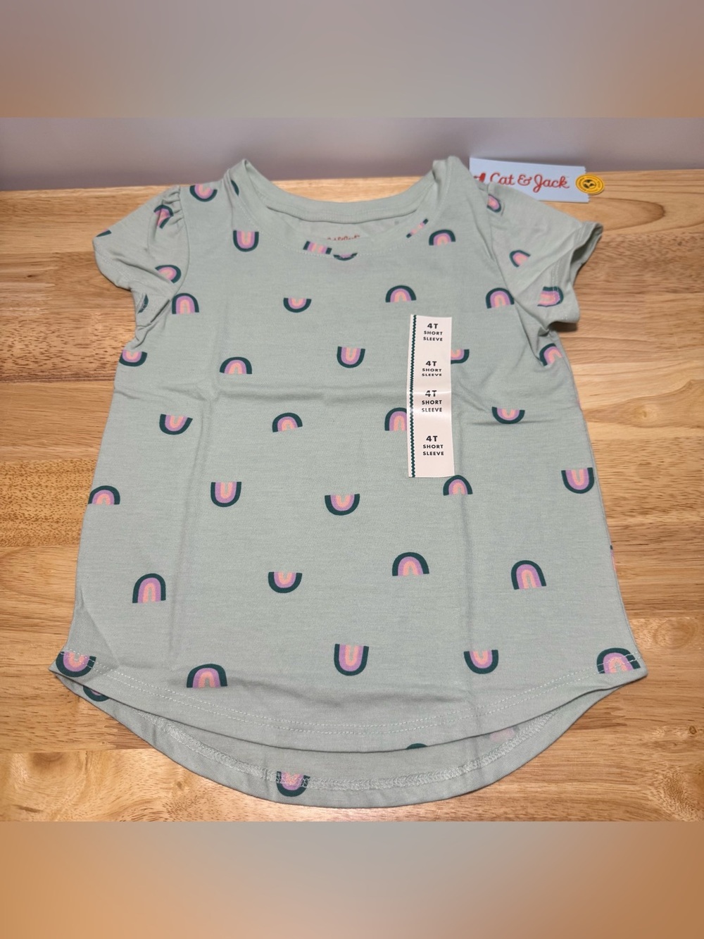 Cat & Jack Girls 4T Mint Rainbow Short Sleeve Tee Casual Summer Comfy Playwear